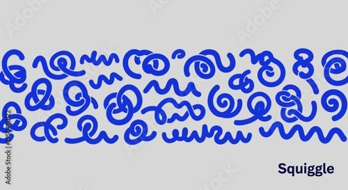Dynamic Collection of Hand-Drawn Blue Squiggle Lines and Abstract Wavy Shapes on a Neutral Background for Creative Design Elements