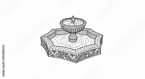 Ornate octagonal fountain with a tiered basin and flowing water