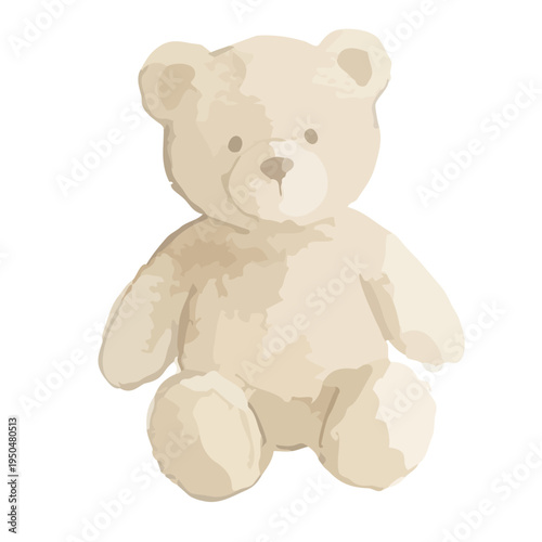 Watercolor-style cute teddy bear illustration, soft stuffed animal for baby and kids　くまのぬいぐるみ