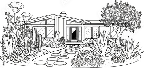 Mid-century modern house with drought-tolerant garden