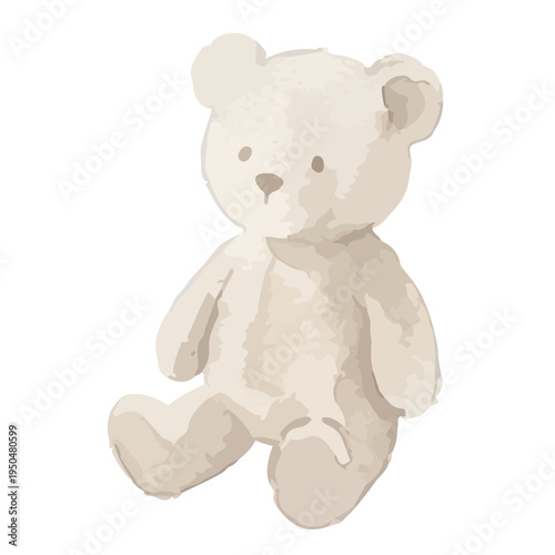 Watercolor-style cute teddy bear illustration, soft stuffed animal for baby and kids　くまのぬいぐるみ