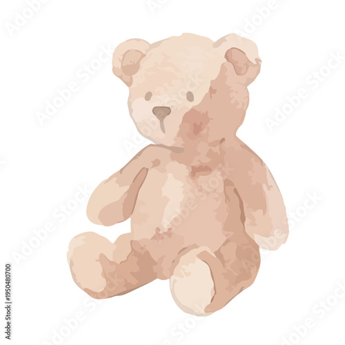 Watercolor-style cute teddy bear illustration, soft stuffed animal for baby and kids　くまのぬいぐるみ