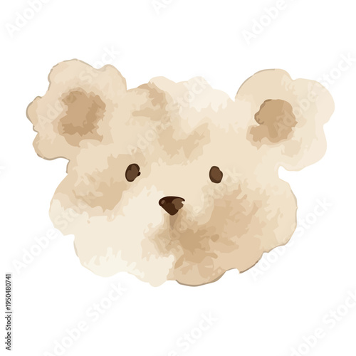 Watercolor-style cute teddy bear illustration, soft stuffed animal for baby and kids　くまのぬいぐるみ