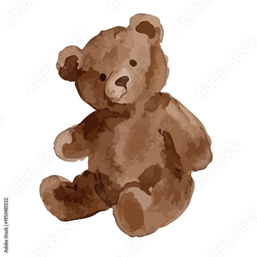 Watercolor-style cute teddy bear illustration, soft stuffed animal for baby and kids　くまのぬいぐるみ