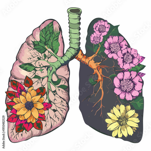 Conceptual Botanical Lungs Surreal Illustration Symbol of Nature and Oxygen
