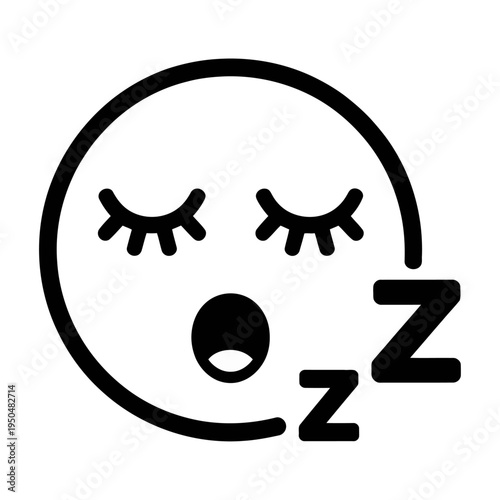 Vector icon of a sleeping face with closed eyes and zzz symbols