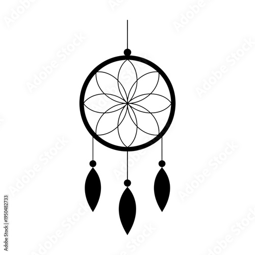 Vector of a dream catcher with feathers hanging down