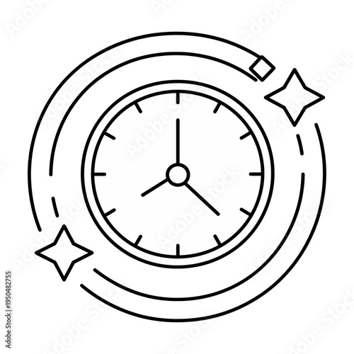 Vector of a clock with a circular motion design and star accents