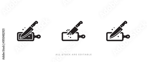 Sharp chef knife silhouette set with cutting board flat kitchen tool vector icon