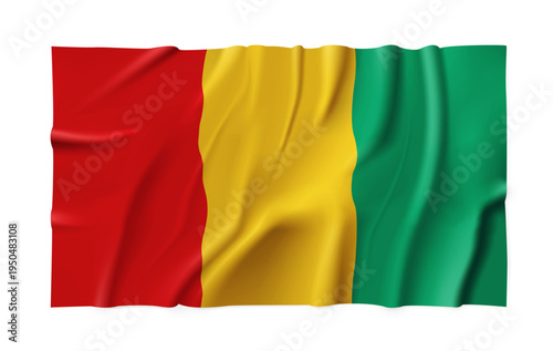 Realistic Guinea country flag isolated on a transparent background. Silk atlas detailed fabric flag. Vector PNG