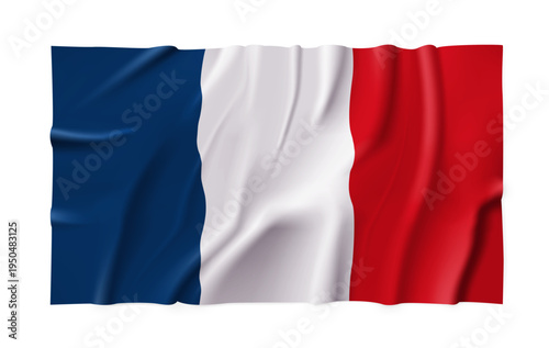 Realistic France country flag isolated on a transparent background. Silk atlas detailed fabric flag. Vector PNG