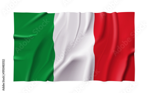 Realistic Italy country flag isolated on a transparent background. Silk atlas detailed fabric flag. Vector PNG