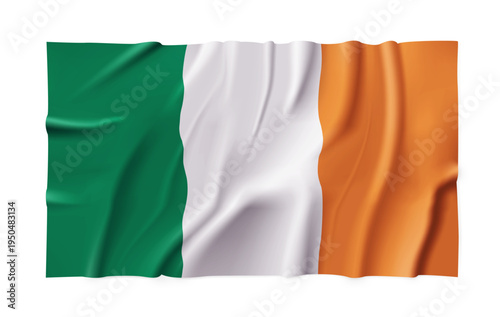 Realistic Ireland country flag isolated on a transparent background. Silk atlas detailed fabric flag. Vector PNG