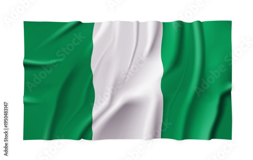 Realistic Nigeria country flag isolated on a transparent background. Silk atlas detailed fabric flag. Vector PNG