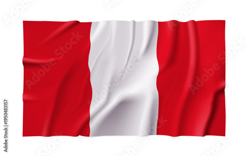 Realistic Peru country flag isolated on a transparent background. Silk atlas detailed fabric flag. Vector PNG