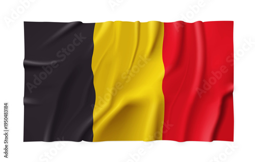 Realistic Belgium country flag isolated on a transparent background. Silk atlas detailed fabric flag. Vector PNG