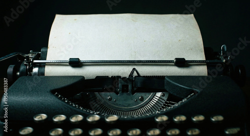 Vintage Black Typewriter Holding Blank Aged Paper In Carriage