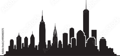 City skyline with skyscrapers and highrise buildings  urban landscape silhouette