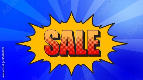 Bold 'SALE' graphic on a bright, explosive background.