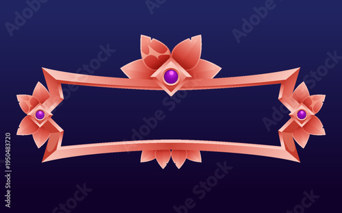 Frame medieval game ui. Empty rectangle frame in old style, interface element. Metallic banner or decorative border. Vector cartoon of blank rectangle button