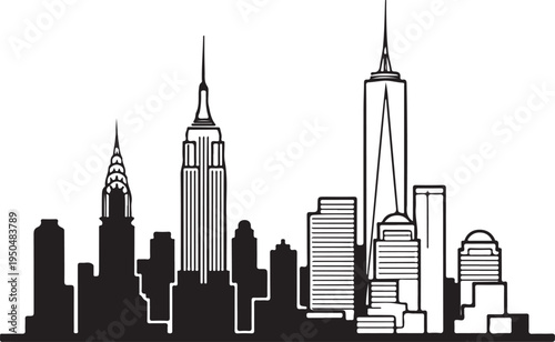 New York City skyline with skyscrapers and buildings illustration  cityscape