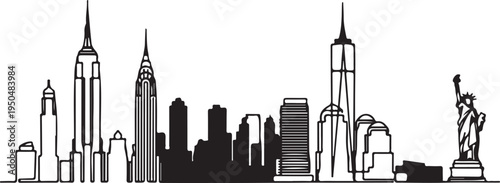 New York City skyline with Statue of Liberty silhouette illustration  cityscape  urban landscape