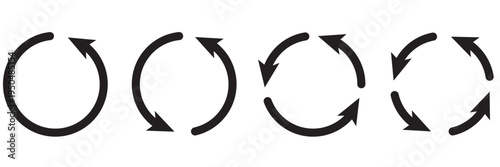 Circle arrow icon set. Symbol of reload, refresh, loading, recycle and repeat. Interconnecting round arrow vector icons set. Work in progress sign. with white background EPS10