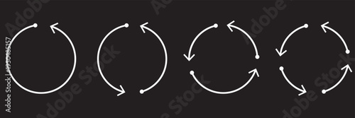 Circle arrow icon . Refresh icon set. Symbol of reload, refresh, loading, recycle and repeat. Interconnecting round arrow vector icons set.with black backgroundEPS10