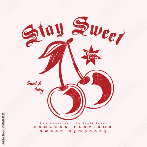 Cherry t-shirt design. summer fruit graphics. vintage retro food fashion. girl's fashion graphic artwork. cherry illustration.
