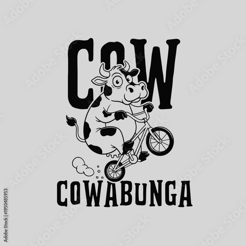 Cow Riding Bicycle with Text.