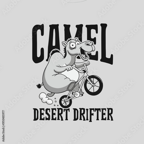 Funny Cartoon Camel Riding Bicycle.