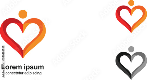 Creative heart person logo set with red orange gradients and black grey versions for charity healthcare community foundation and social wellness organization branding