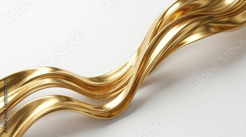 Elegant gold flowing ribbon design with silky metallic waves across a clean white backdrop