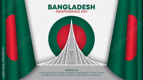 Bangladesh Independence Day Celebration Background with National Building and Waving Flag
