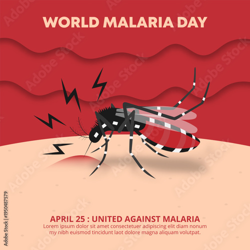 World Malaria Day Awareness Design with Mosquito Biting Human Skin Illustration