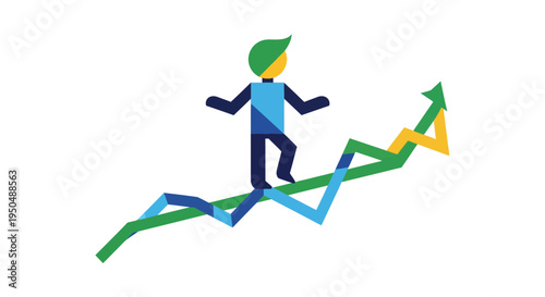 Businessman on growing graph chart.
