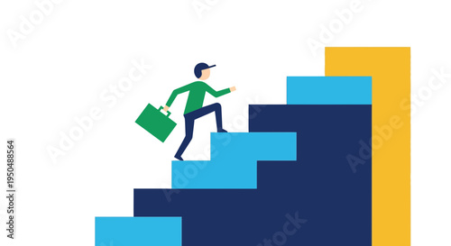 Businessman climbing up the career ladder.