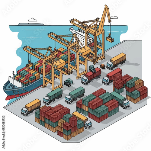 Container Ship Loading and Unloading at Port.