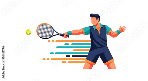 Man Playing Tennis with Racket.
