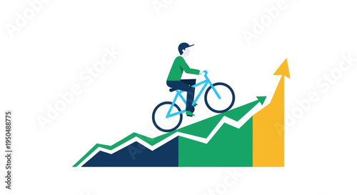 Man Riding Bicycle Upward Trend Graph.