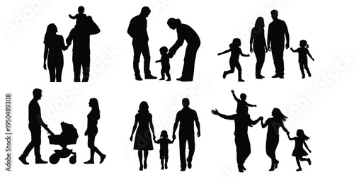 Silhouettes of diverse family and social interactions