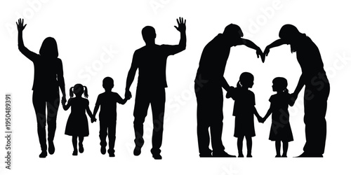Silhouettes of two families with children