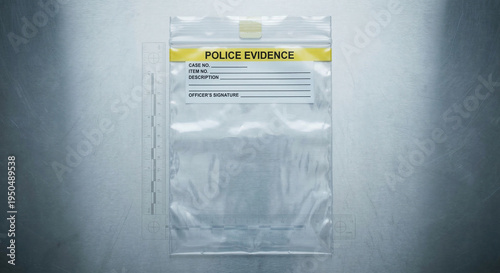 Tableau sur toile Blank Police Evidence Bag Lying Flat on Steel Surface