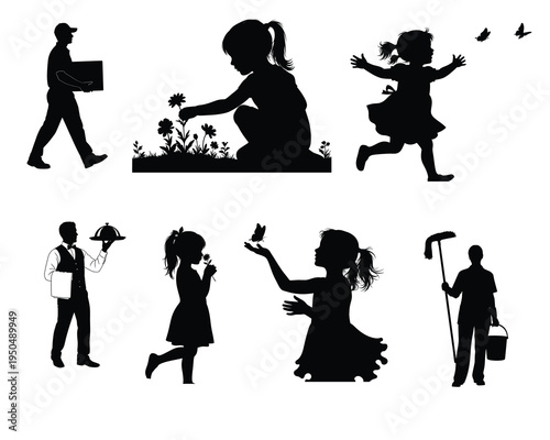 Silhouette of people engaging in various outdoor activities