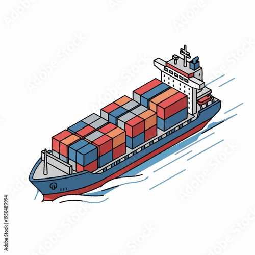 Container Ship Loaded with Cargo Sailing on Water.