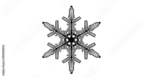 Intricate snowflake illustration on white background for winter designs