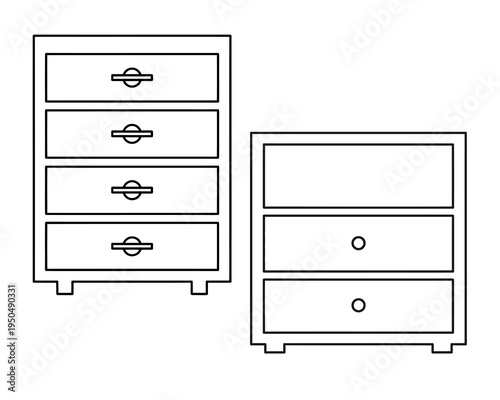 Line drawing of two different chest of drawers designs