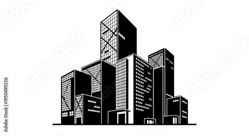 Modern cityscape silhouettes urban architecture design concept on white