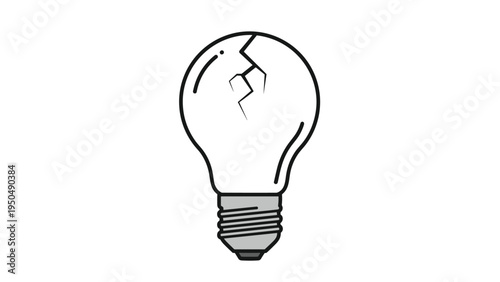 Traditional incandescent glass light bulb with visible cracks on the surface indicating it is broken, damaged, and in need of replacement.