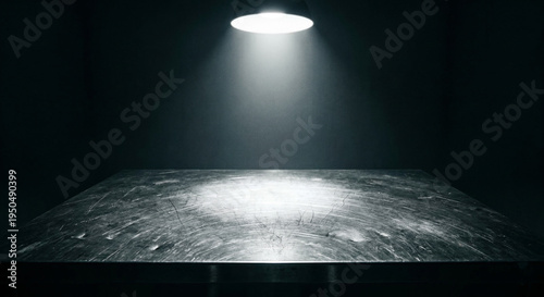 Canvastavla Empty Stainless Steel Autopsy Table Illuminated by Spotlight